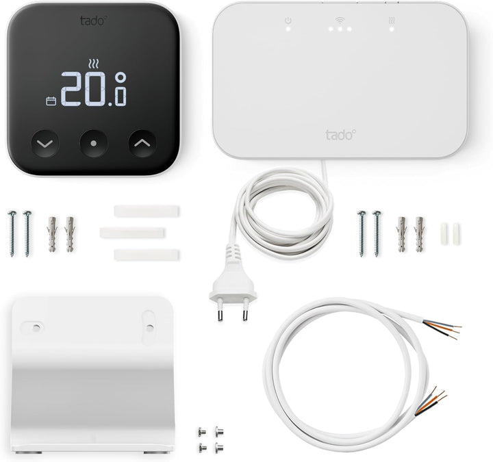 tado° Kabelloses Smartes Thermostat X – Starter Kit mit Raumthermostat, Bridge X und Standfuss, Steu