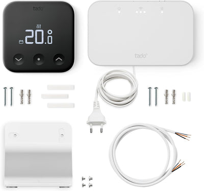 tado° Kabelloses Smartes Thermostat X – Starter Kit mit Raumthermostat, Bridge X und Standfuss, Steu