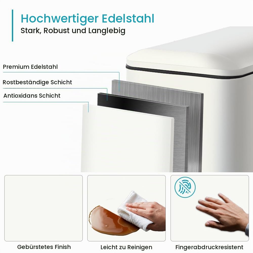Mülleimer Küche, 30 Liter Abfalleimer, Rechteckig Tretmülleimer，Küchenmülleimer mit Softclose-Deckel