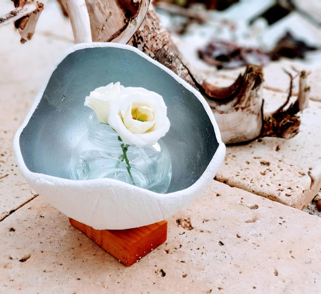 Stoamandal Lichtschale silber - S (15cm) - Beton weiss | Unikat handmade | Geburtstagsgeschenk | Gar