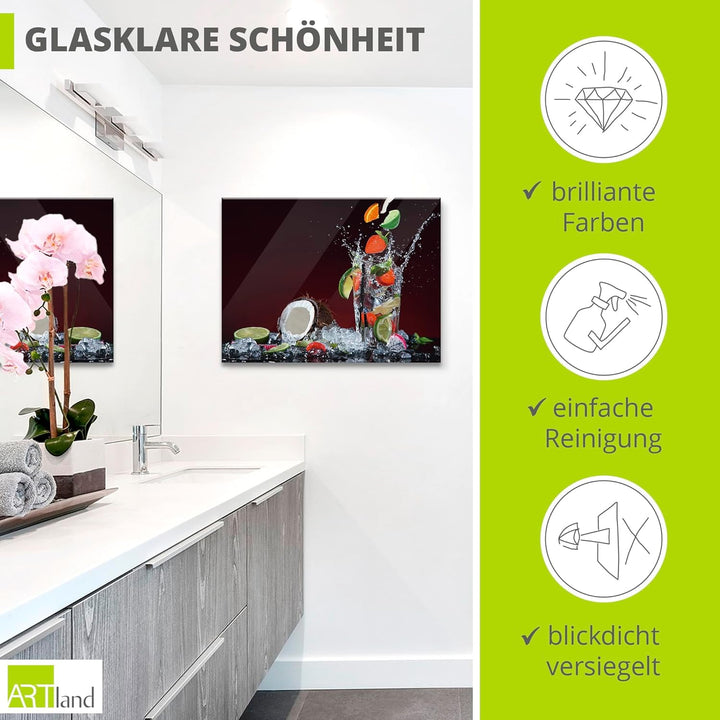 ARTland Glasbilder Wandbild Glas Bild einteilig 80x60 cm Querformat Früchte im Wasser Cocktails Fruc