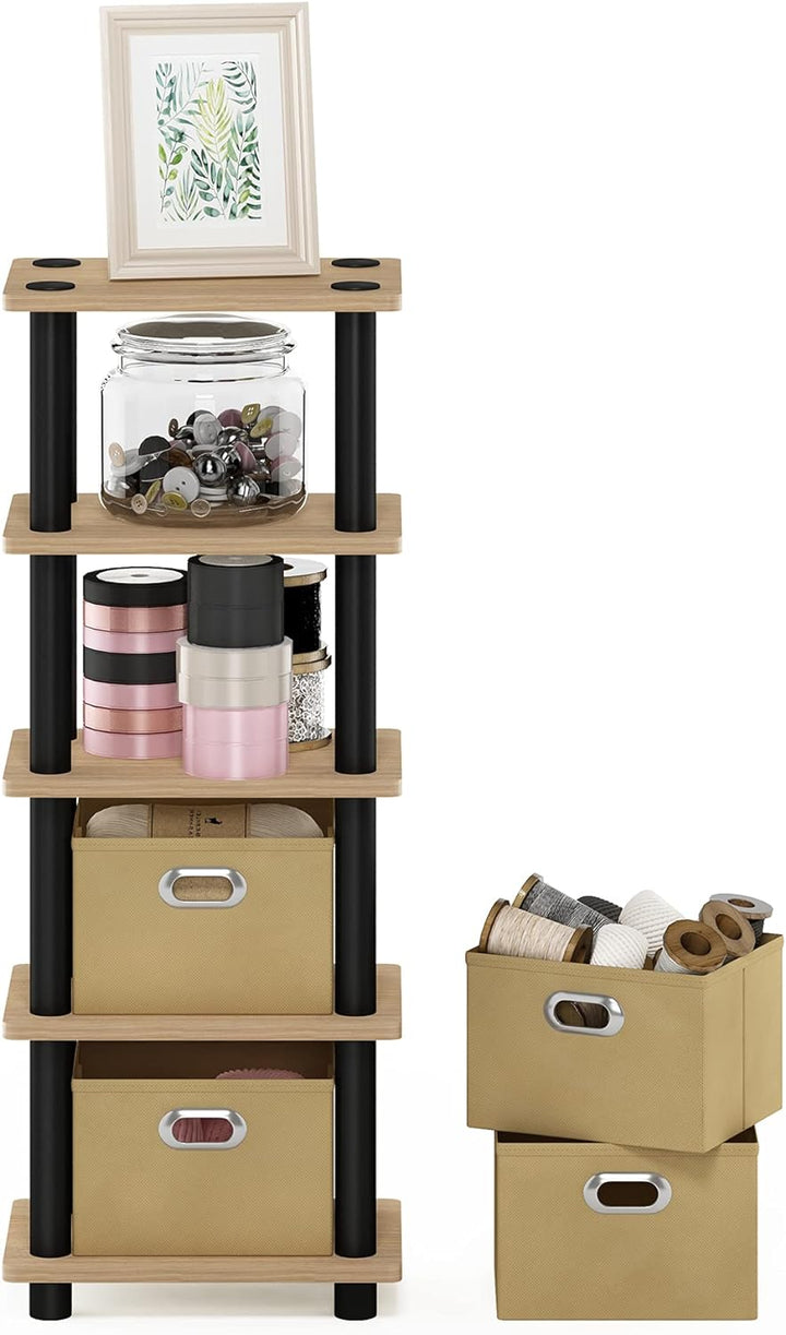 Furinno Regalsystem mit 4 Einschüben, holz, Eiche/Schwarz/Hellbraun, 19.56 x 28.7 x 73.15 cm Eiche /