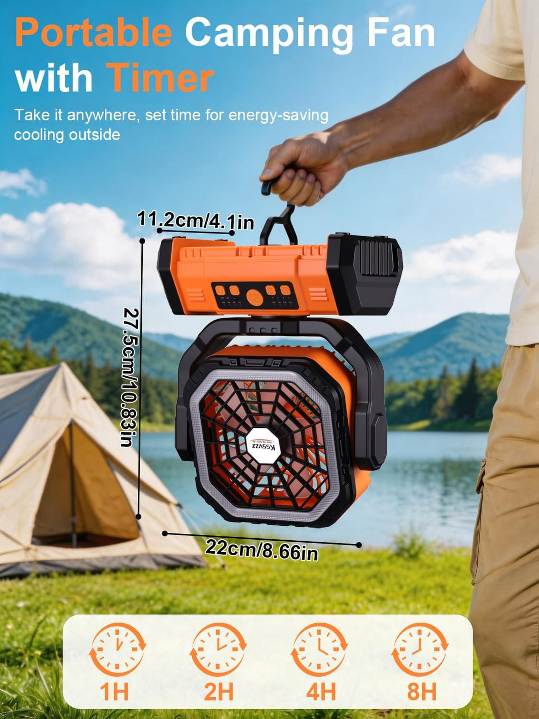 30000mAh Oszillierender Camping Ventilator mit LED Lampe, Akku betriebener Zelt Ventilator mit Fernb