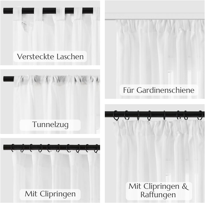 TOPICK Weiss Gardinen 2er Set H 245 x B 140 (cm) mit Kräuselband Streifen Vorhänge Stores für Wohnzi