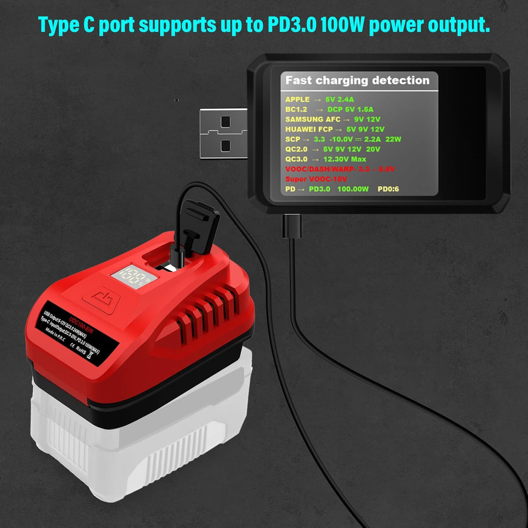 【Verbessert】 100W für Einhell PXC 18V Akku Ladegerät Adapter, TEPULAS USB Handyladegerät Stromquelle