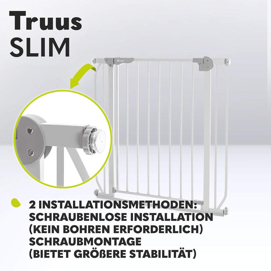 LIONELO Truus Slim Kinderschutzgitter Sicherheit ohne Bohren, Doppeltes Sicherheitssystem, Verstellb