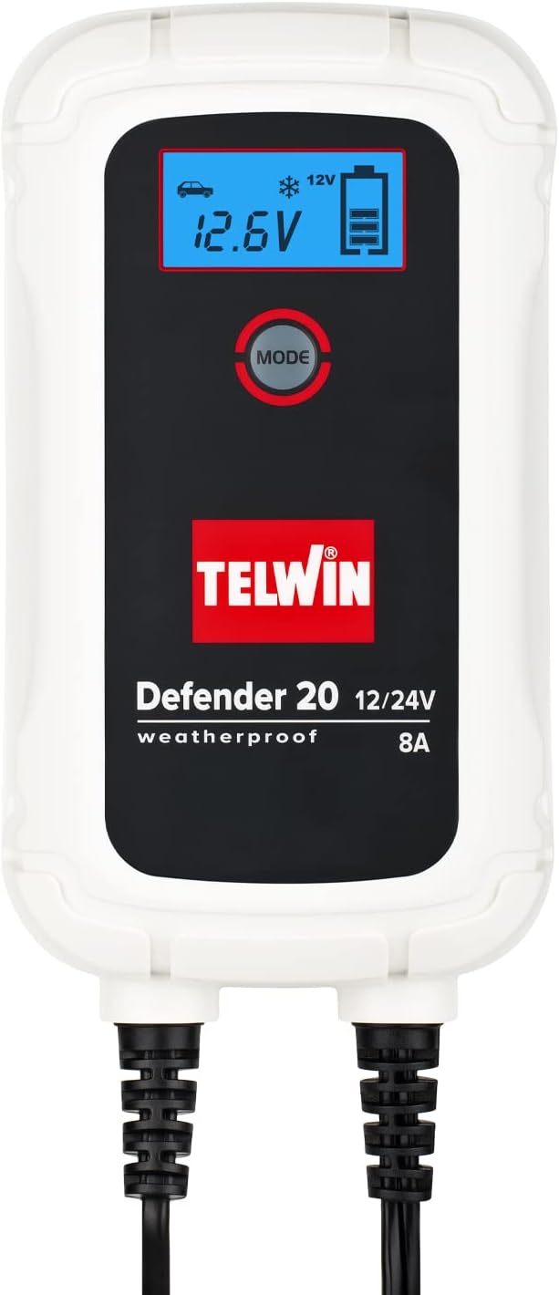 Telwin 807608 Defender 20 Elektronisches Batterielade- und Erhaltungsladegerät für 12/24-V-Batterien