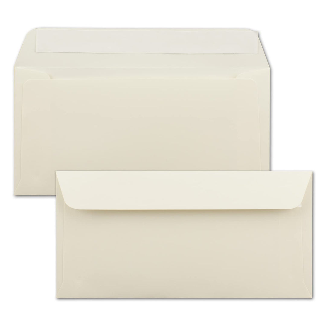 300x Briefumschläge DIN Lang - 11 x 22 cm - Haftklebung - Farbe: Creme - 90 Gramm pro m² - ohne Fens