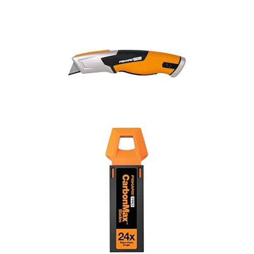 Fiskars Pro Sicherheits-Universalmesser mit einziehbarer Klinge, Länge 17,7 cm, Rostfreier Stahl/Kun
