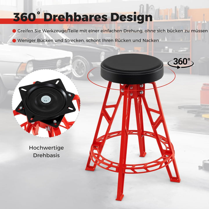 COSTWAY Werkstatthocker Hoch, Werkstattstuhl mit 360° drehbarem Sitz & Fussstütze, Werkstatt Hocker