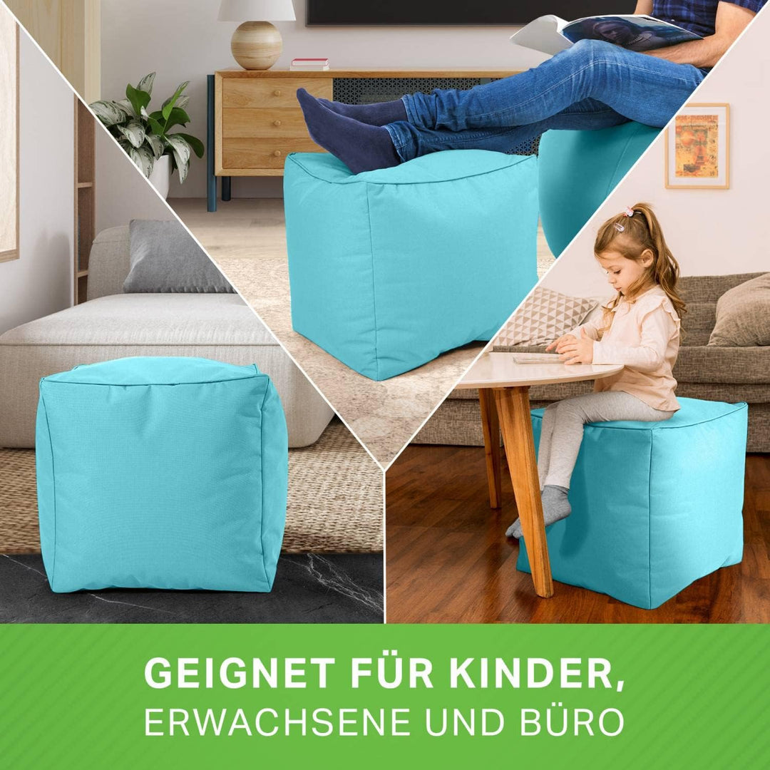 Green Bean Sitzsack-Hocker 40x40x40cm mit EPS-Perlen Füllung - Fusshocker Fusskissen Sitz-Pouf für S
