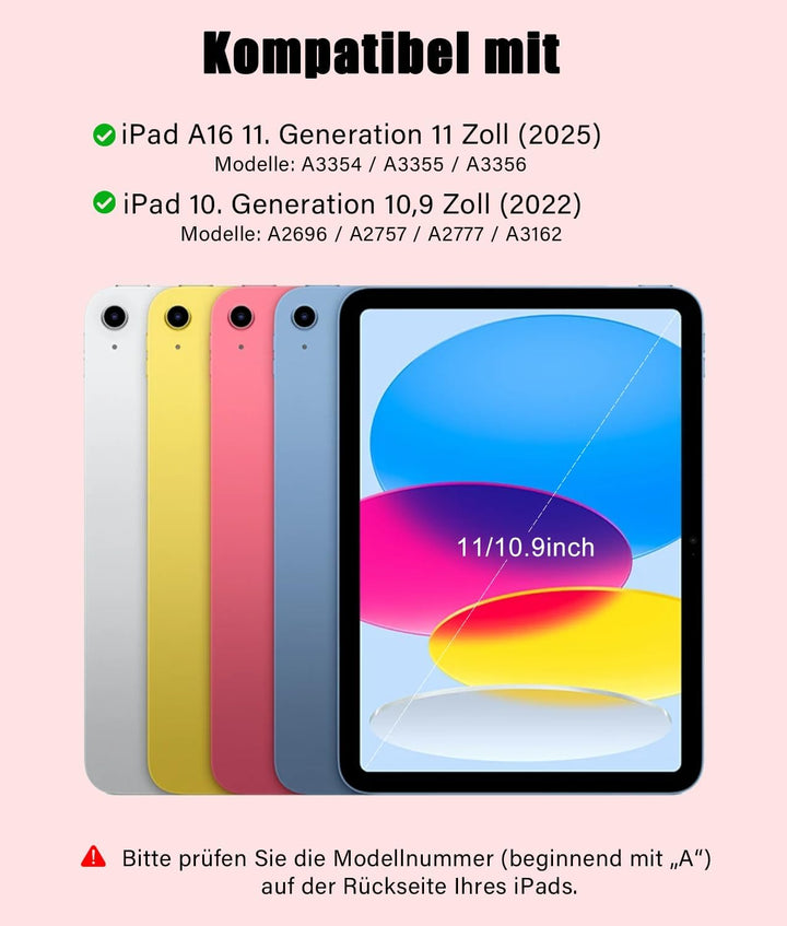 Hülle mit Tastatur für iPad A16 11/10 Generation (2025/2022, 11/10.9 Zoll) 7-Farben Beleuchtung Magn