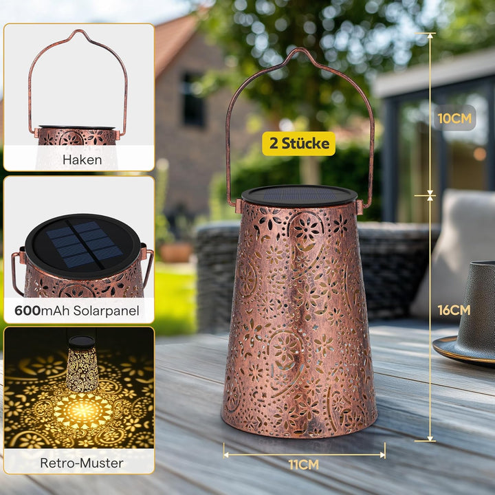 JOYCREATOR 2 Stück Solarlaterne für Aussen Wasserdicht, Paisley Solar Laternen für Draussen Hängend,