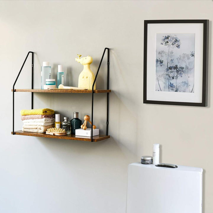 IBUYKE Wandregal, Schweberegal 2 Etagen, Wandboard für Bücher, 60x20.5x53cm, Dekorative Regale, Wand
