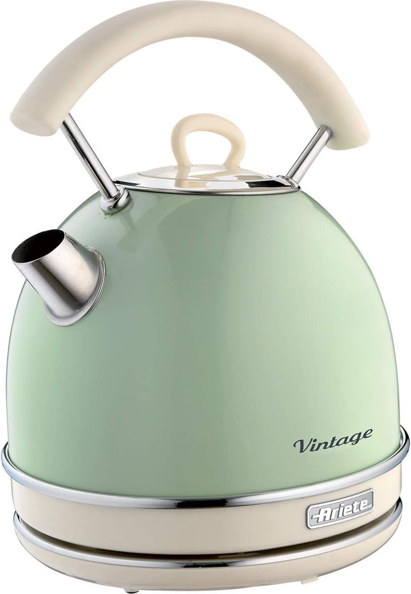 Ariete 2877 Vintage Wasserkocher, 2000 Watt, 1,7 Liter, beige/grün, Rostfreier Stahl, 1.7 liters & 1