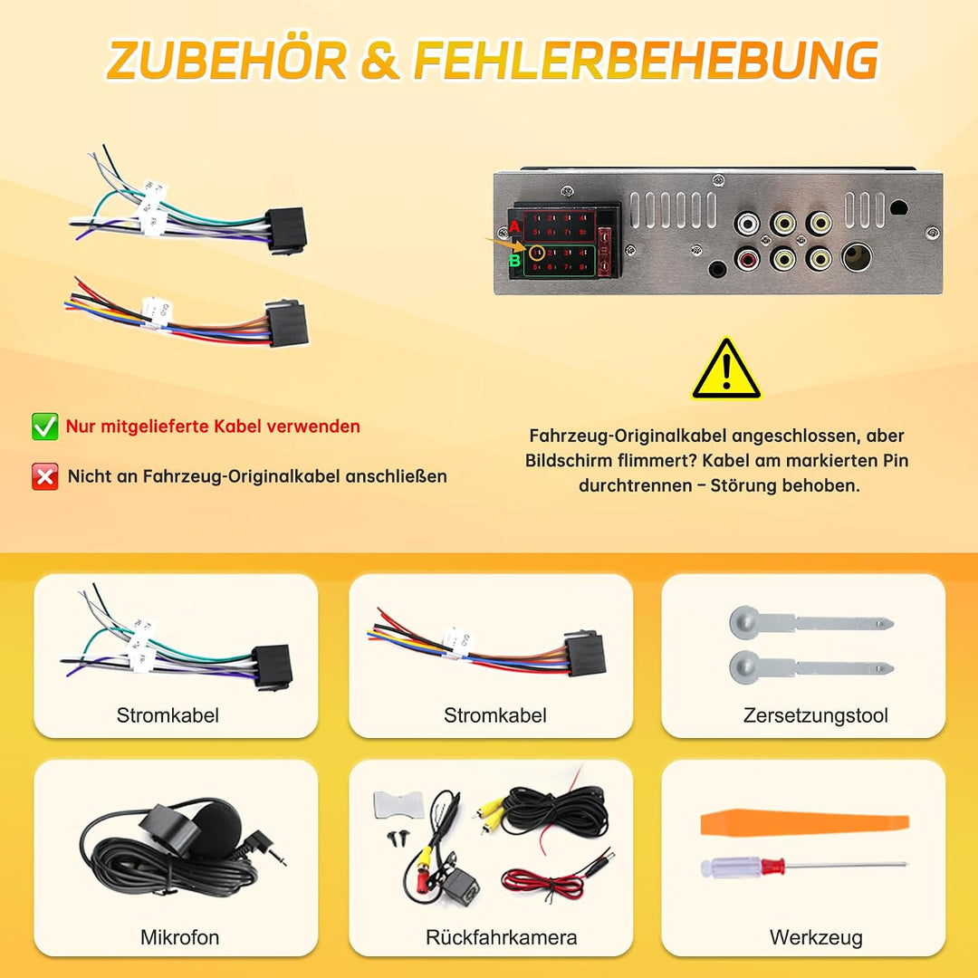 1DIN Bluetooth Autoradio mit Bildschirm, CarPlay &amp; Android Auto, Rückfahrkamera, Navi, FM, 6,28 Zoll