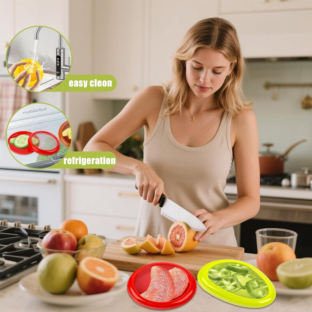 4 Stück Obst-Gemüse-Sparer, Silicone Fruit Storage Containers, Wiederverwendbare Silikon Frischhalte