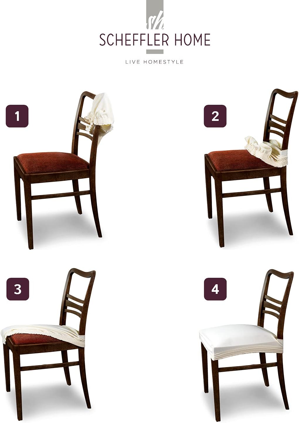 SCHEFFLER-Home Stuhlbezug Marie/Beige Stuhlbezug 6er Set elastische Stuhlbezüge mit Fleckschutz/wass