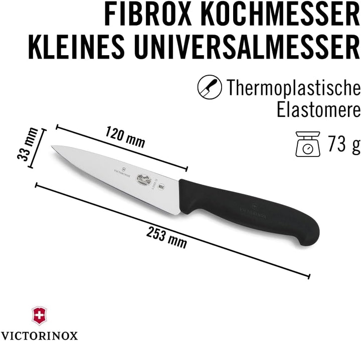 Victorinox Fibrox Kochmesser, Kleines Universalmesser für Obst und Gemüse, 12 cm, Gerade Klinge, Sch