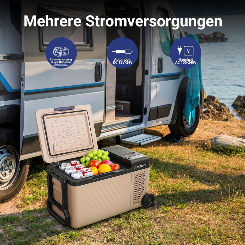 AAOBOSI Kompressor Kühlbox 19L, Kühlbox Auto Mit WiFi-APP-Steuerung, 12/24V und 100-240V Kühlbox Ele