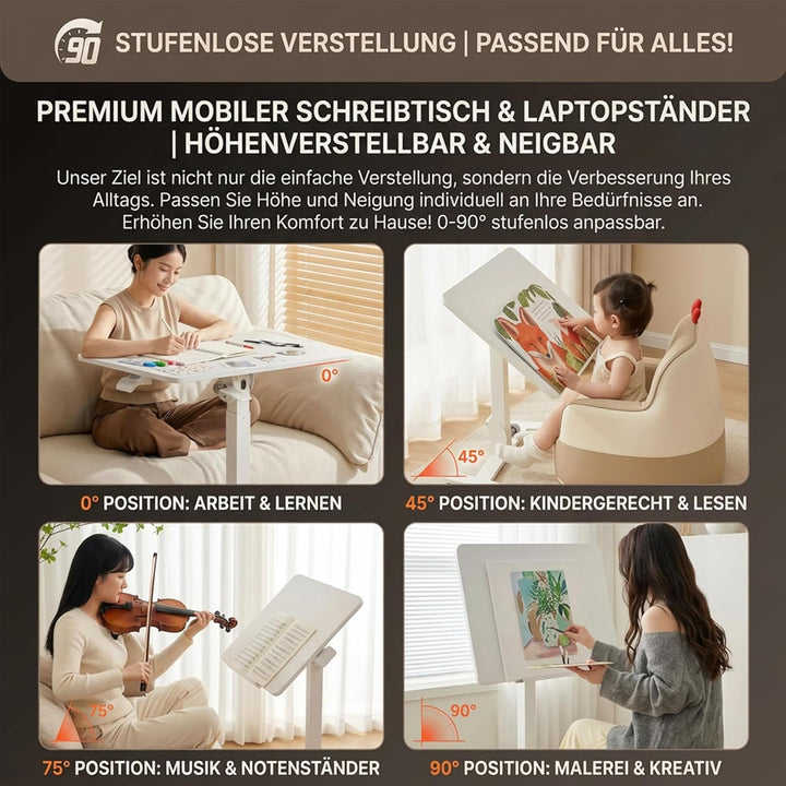 MUSSO AnyDesk D7 Mobiler Laptoptisch höhenverstellbar (75-108cm), Klappbarer Stehpult mit 0-90° neig