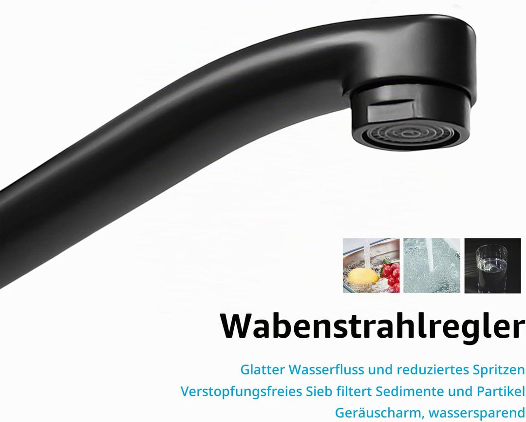 Wandarmatur Kaltwasser Schwarz, Wasserhahn Wandmontage Lang, 360° Drehbar Wasserhahn Garten Wand, Wa