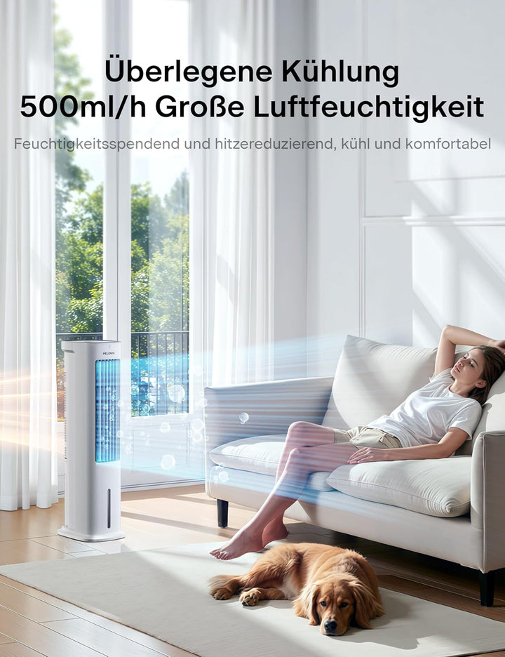 Pelonis Luftkühler, Ventilator und Luftbefeuchter mit 60° Oszillation, Klimagerät Luftreiniger mit F