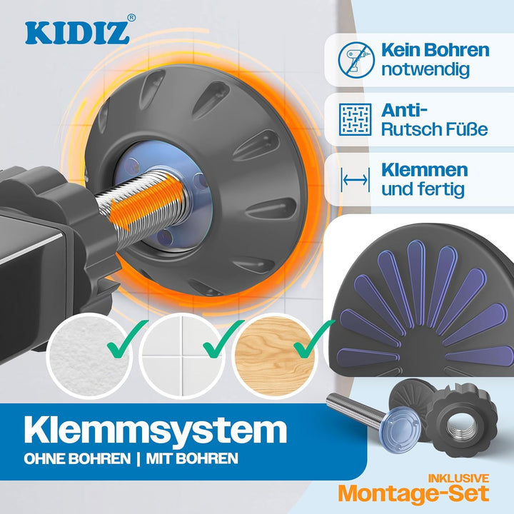 KIDIZ Treppenschutzgitter ohne Bohren | Verstellbare Breite: 88-94 cm, 75 cm hoch, Türschutzgitter u