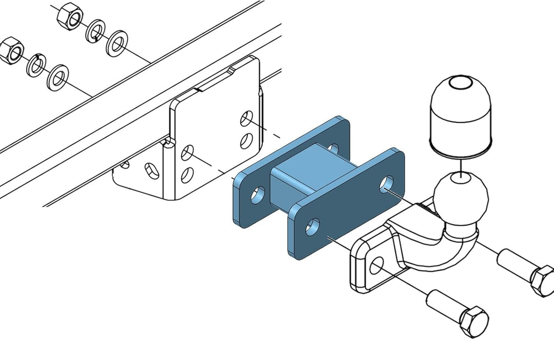 XIMPLIO Anhängerkupplung Verlängerung 75 mm Hakenverlängerung Adapter für Flanschkugel AHK 2 Loch 90