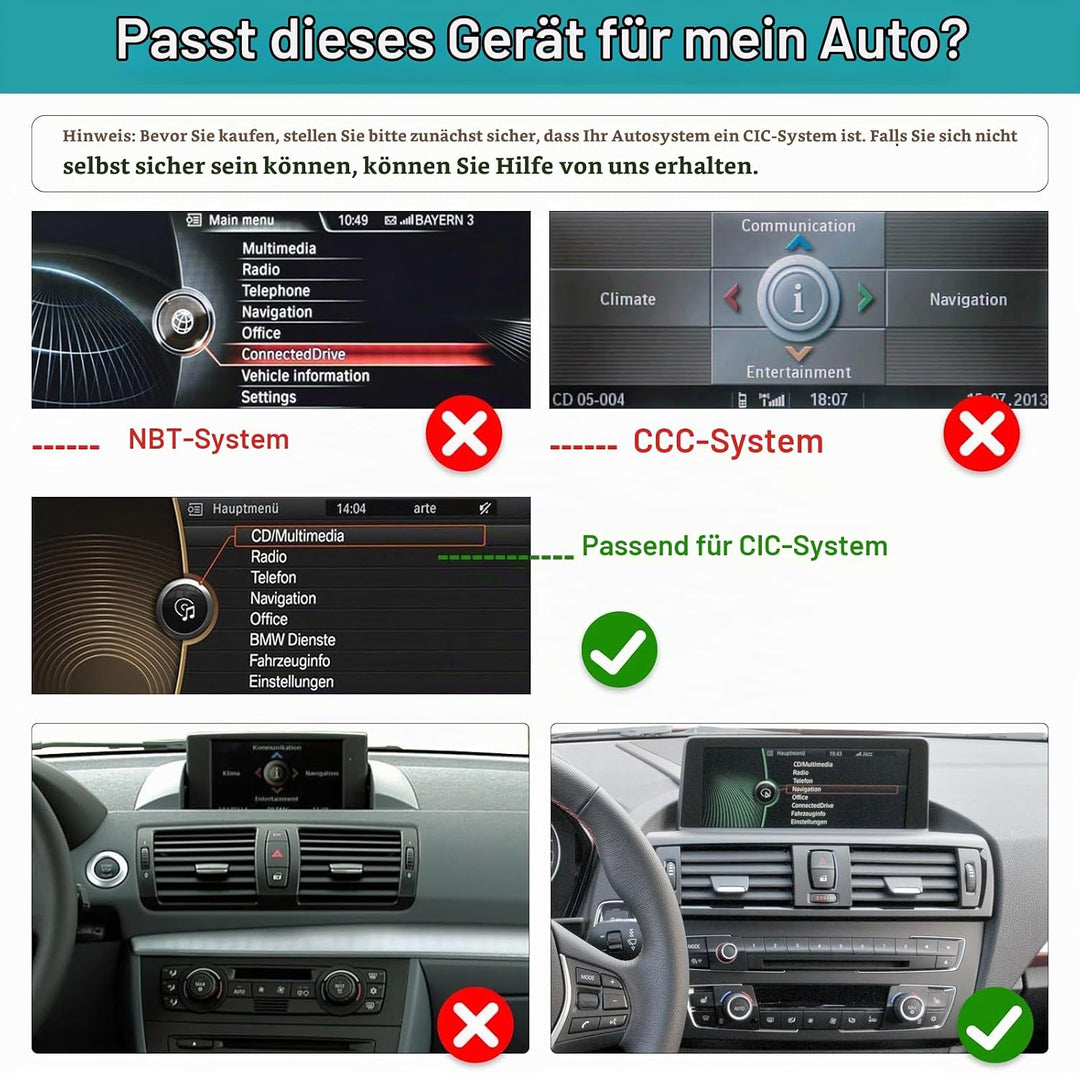 10,25 Zoll Autoradio-Touchscreen für 2008-2012 BMW 1er E81/E82/E87/E88 mit CIC-System, unterstützt A