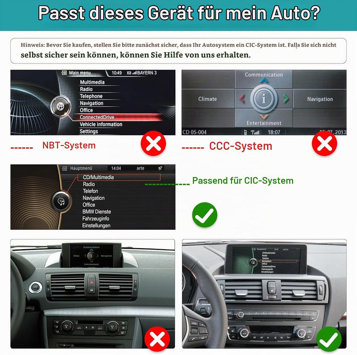 10,25 Zoll Autoradio-Touchscreen für 2008-2012 BMW 1er E81/E82/E87/E88 mit CIC-System, unterstützt A