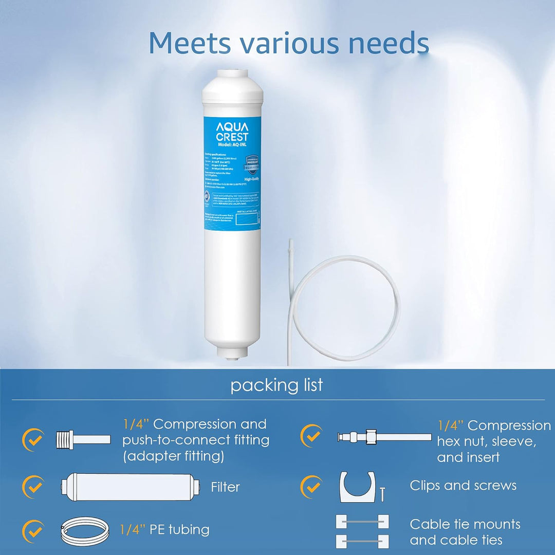 Aquacrest 5 Jahre Kapazität – Inline-Wasserfilter für Kühlschrank mit 1/4-Zoll-Direktanschluss-Armat