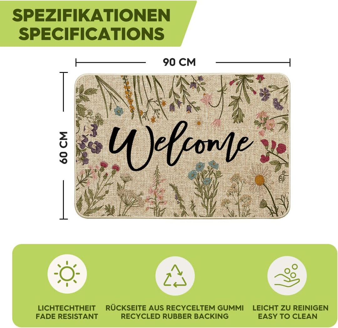 Artoid Mode Welcome Antike Kräuter Wilde Blumen Frühling Fussmatte, Hause Dekoration Küche Teppich B
