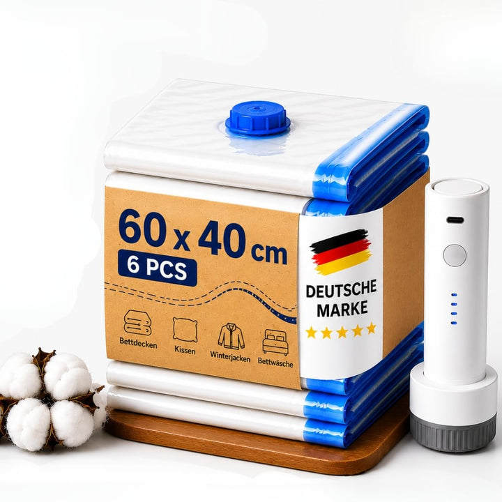 Vakuumbeutel-Set 6× M 60x40 + el. Pumpe mit elektrischer Pumpe – Aufbewahrungsbeutel für Kleidung, B