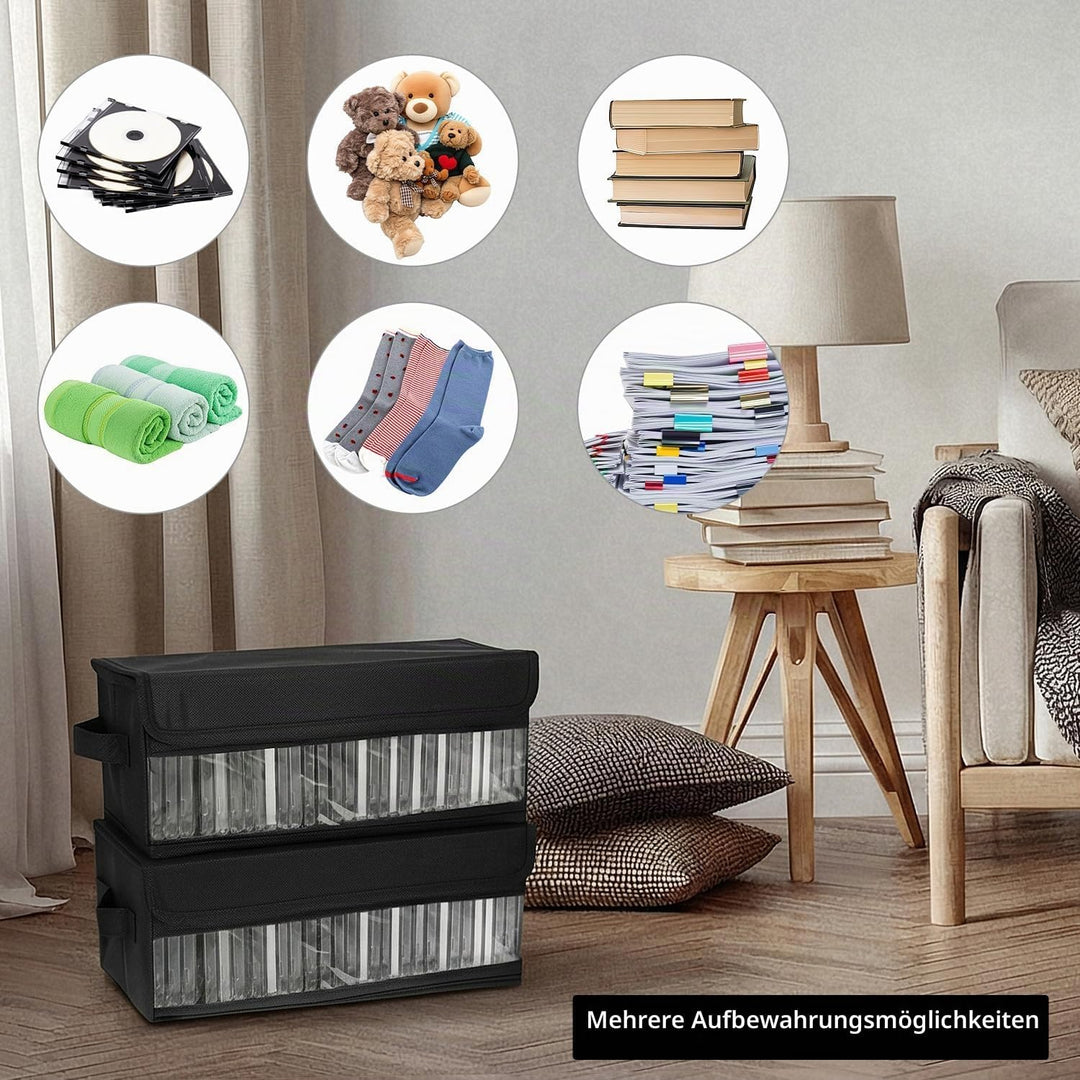 QWORK® 2Stück CD-Aufbewahrungsboxen, 36 x 14 x 6 cm, schwarzer Stoff-Organizer für 30 Standard-CD-Hü