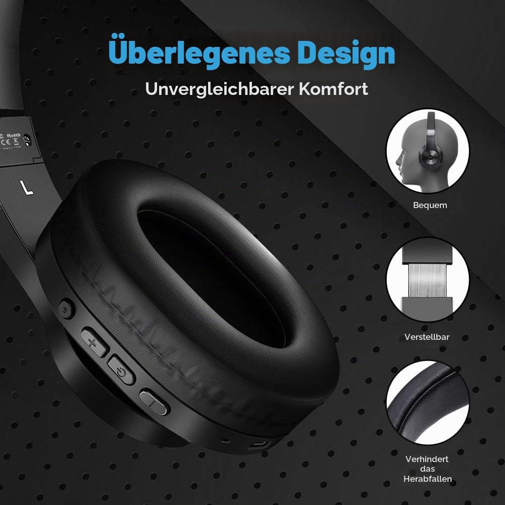 Bopmen Bluetooth-Over-Ear-Kopfhörer – Kabelgebundene Kopfhörer mit tiefen Bässen, bequemen Hörmusche