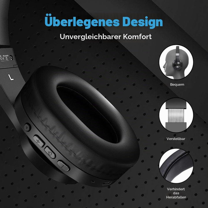 Bopmen Bluetooth-Over-Ear-Kopfhörer – Kabelgebundene Kopfhörer mit tiefen Bässen, bequemen Hörmusche