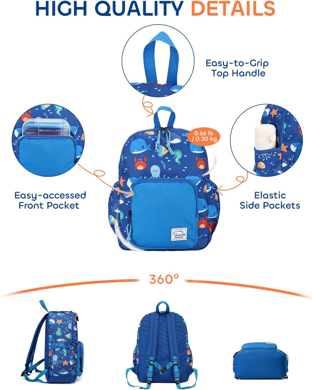 VASCHY Kinderrucksack, leicht, Schulranzen, Mädchen, Jungen, Grundschule, Kindergarten, 4 – 6 Jahre,