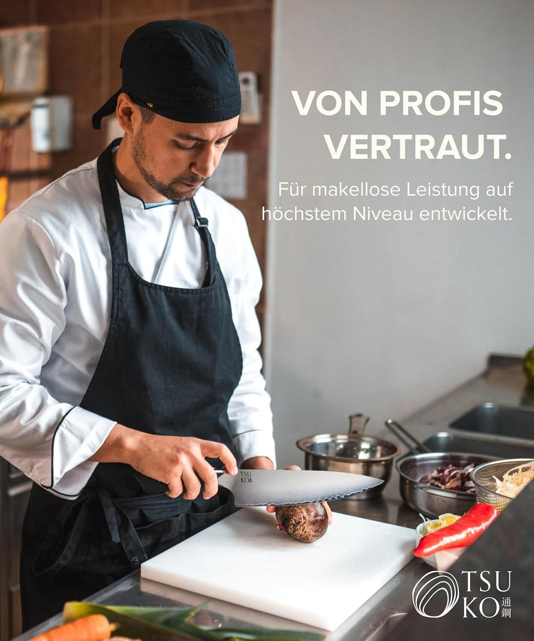 Tsuko Kochmesser, vierstufiger Schärfer & Holzscheide - 20,3 cm, professionelles japanisches Küchenm