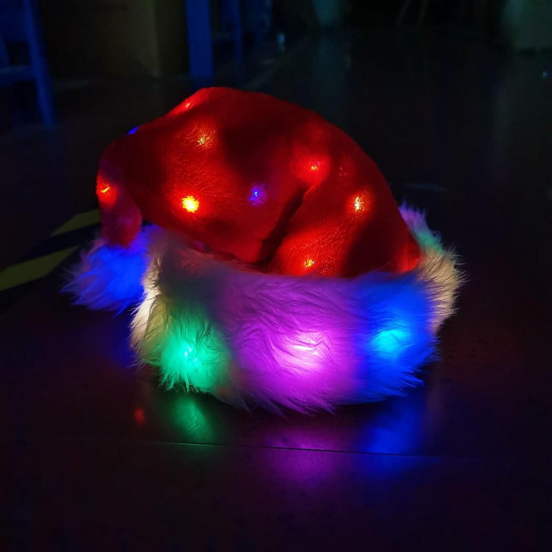 Hifot LED Weihnachtsmütze Erwachsene Nikolausmütze Plüsche Weihnachtsmann Mütze mit Licht Rote Santa