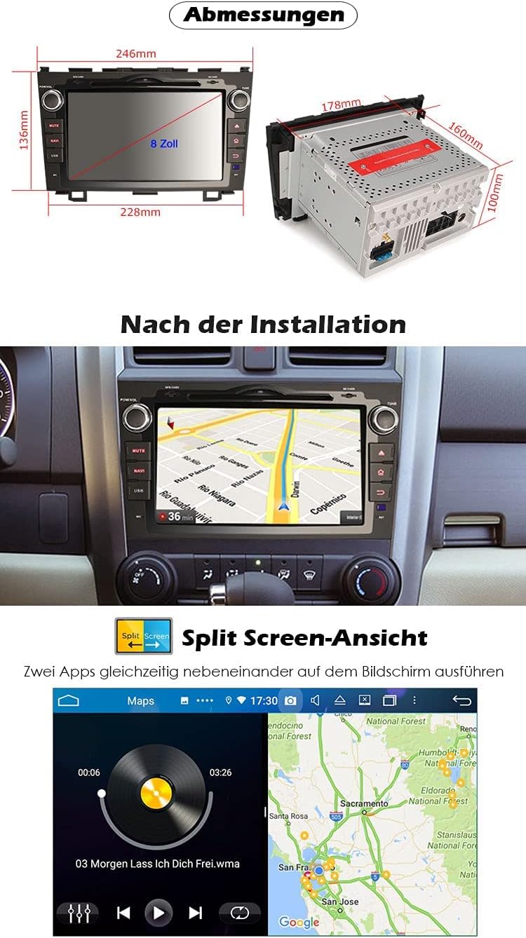 ERISIN 8-Kern 4GB RAM+64GB ROM Android 10 Doppel Din Autoradio Bluetooth GPS für Honda CR-V Navigati