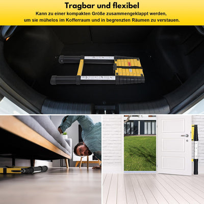 Gimisgu Aluminium Teleskopleiter, 2.6 m Teleskop Klappleiter mit Abnehmbarem Haken, Mehrzweckleiter