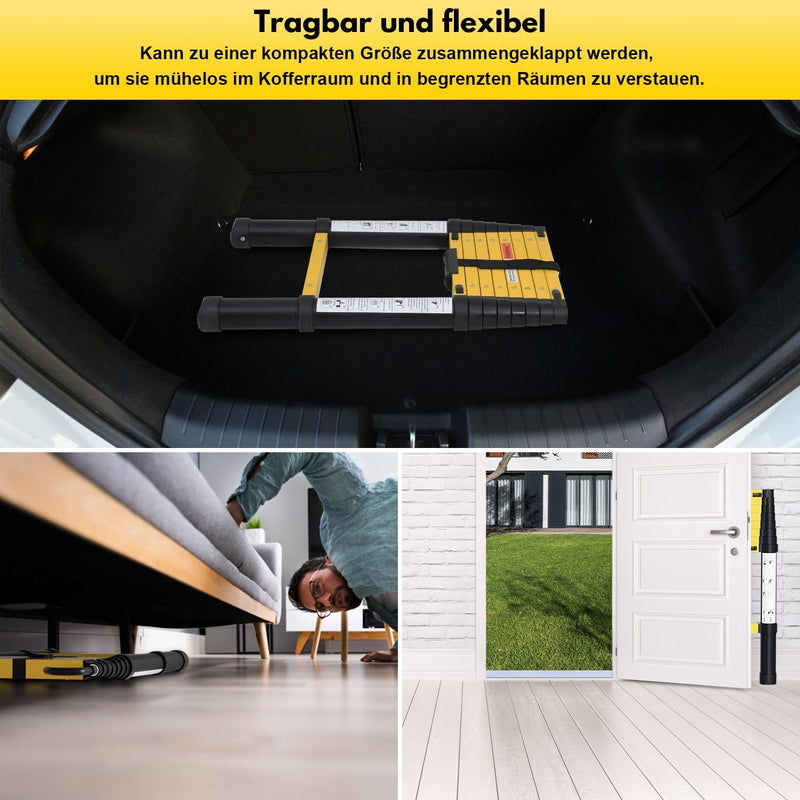 Gimisgu Aluminium Teleskopleiter, 2.6 m Teleskop Klappleiter mit Abnehmbarem Haken, Mehrzweckleiter