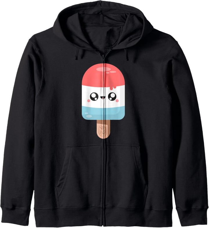 Rot Weiss & Blau Kawaii Eis Am Stiel Kapuzenjacke
