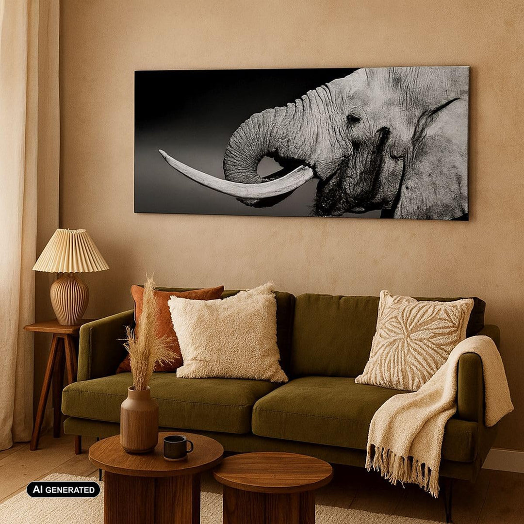 Panorama Bilder auf Leinwand 100x40cm Leinwandbild Elefant Stosszahn Natur Gross Wanddeko Bild Schla