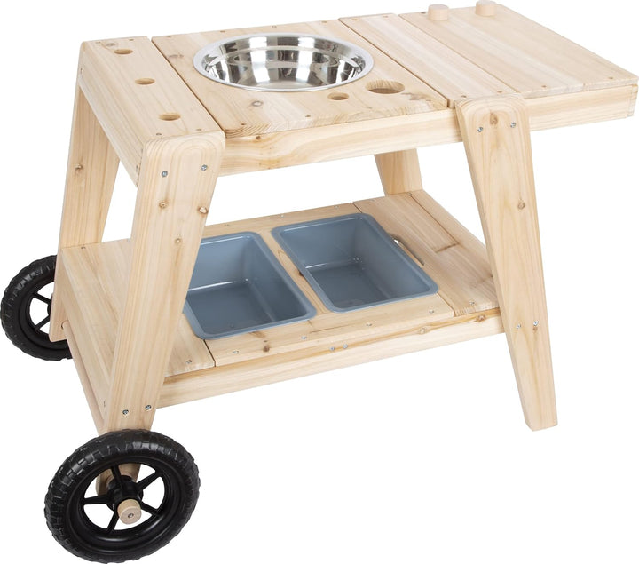 Small Foot Matschküche kompakt aus Holz, praktische Outdoorküche in kompakter Grösse mit Rädern, ab