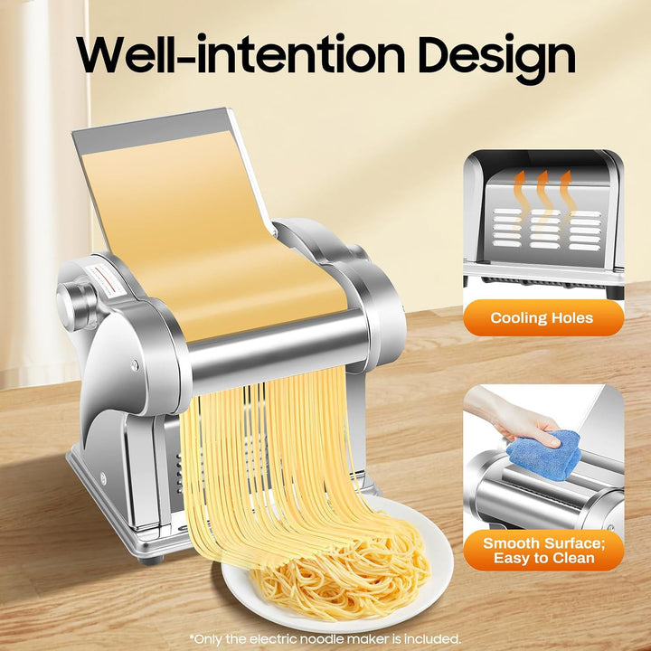 Nudelmaschine Elektrische Edelstahl Pasta Maker mit 2 Klingen 2 mm/4 mm, 8-Stufige Dickeinstellung,