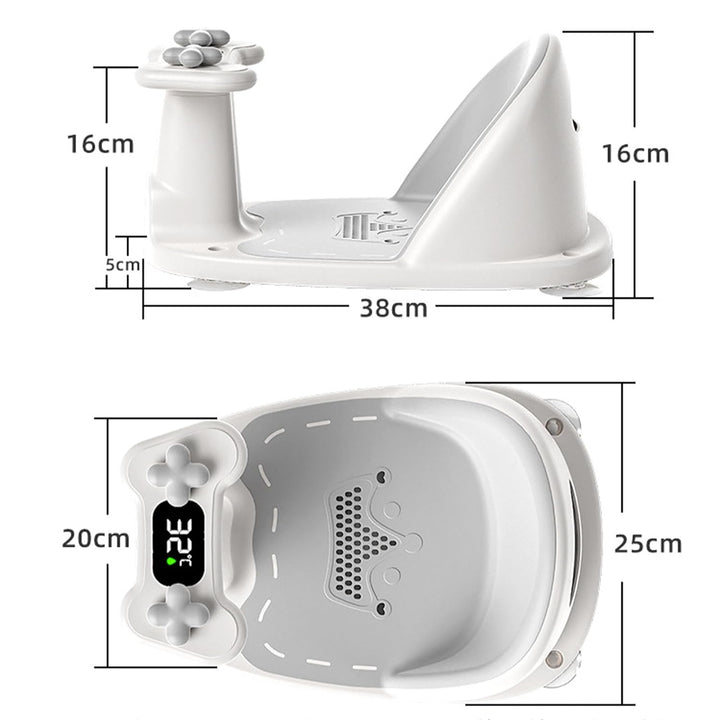 Baby Badesitz mit Temperatursensor Rutschfester Kleinkindbadesitz für Baby Sitting Up mit 4 Saugnäpf