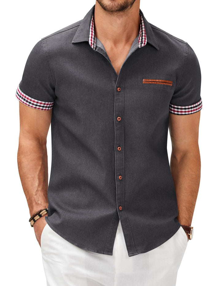 COOFANDY Herren Hemd Kurzarm Jeanshemd Slim Fit Baumwolle Vintage Freizeithemd Sommer Hemden Für Her