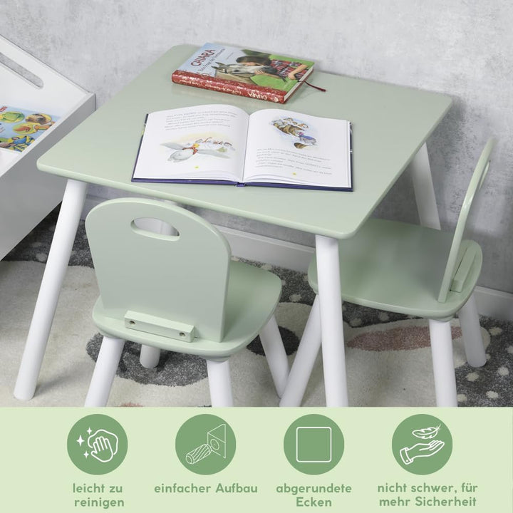 Kesper | Kindertisch mit 2 Stühlen, Weiss/Salbeigrün | 1773313 Weiss, Grün, Weiss, Grün